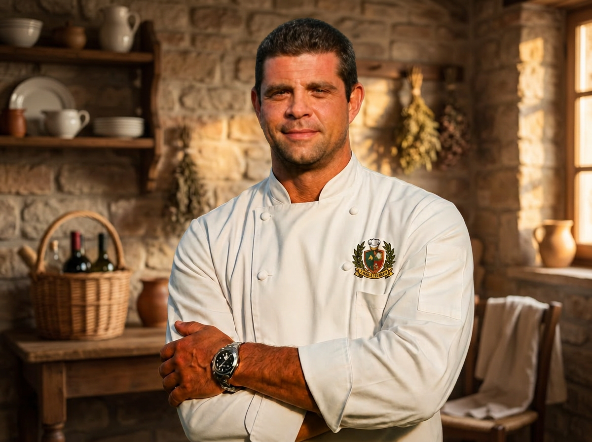 Portrait of Chef Peter Ingrasselino in a rustic Italian kitchen